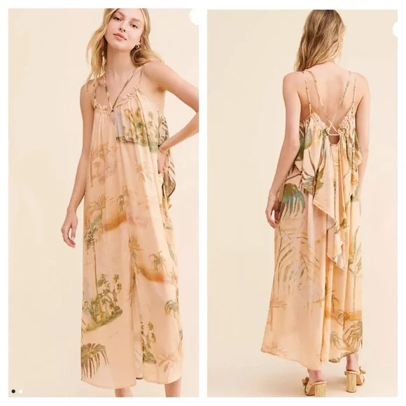 Anthropologie x Tahnee Kelland Strappy Tropical Print Midi Dress - Picture 1 of 16